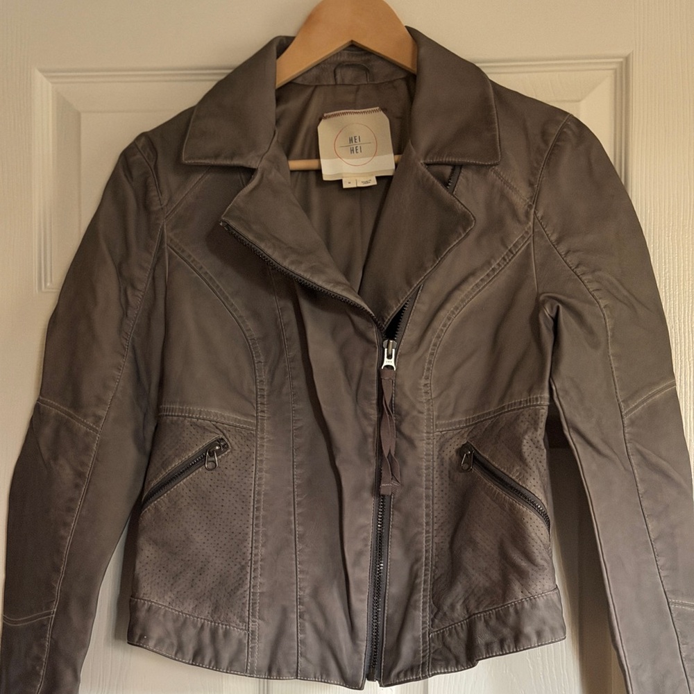 Anthropologie Faux Leather Jacket - Grey Size M (Hei Hei Brand)
